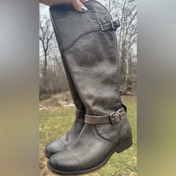 Frye Engineer Boots Brown Leather Moto Harness Mid Calf Distressed 7.5 B - Picture 8 of 16